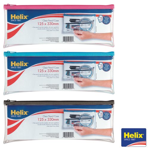 Helix Large Pencil Case / Trousse Grande (33cm) - transparent (couleurs assorties de zip)