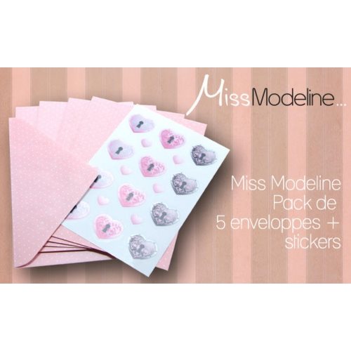 Miss modeline, pack de 5 enveloppes + stickers