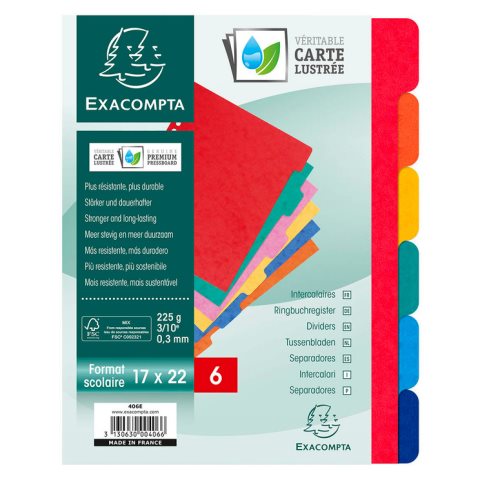 6 Intercalaires carton pour feuilles 17x22cm 6 Intercalaires carton pour feuilles 17x22cm