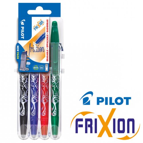 4 Frixion Ball 'Set2Go' - Erasable Rollerball Pens - 'Classic' (Blk, Bl, Rd, Gr)
