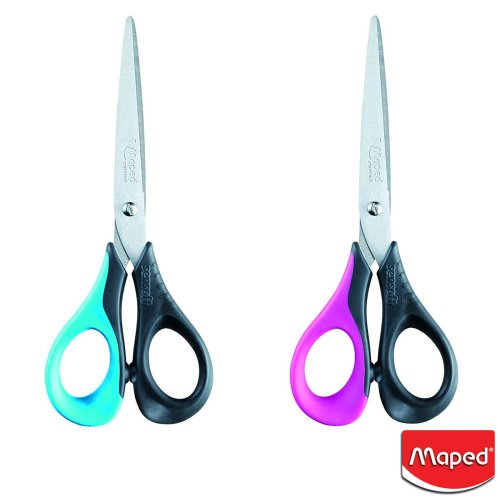 Maped 'SENSOFT-3D' 16cm Scissors ; flexible rubber grip in assorted colours