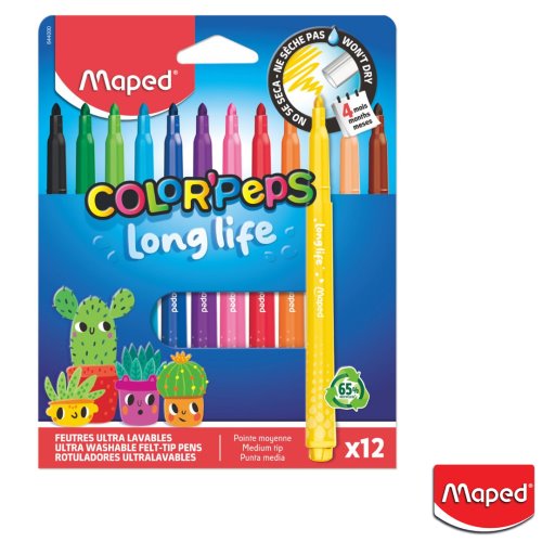 12x Feutres / Felt Pens - Maped LONGLIFE - MEDIUM / LARGE