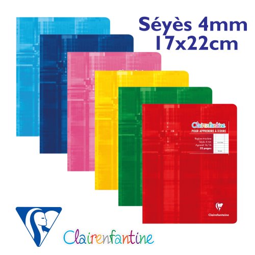 Clairefontaine 'Metric' Première Ecriture Cahier - Petit format, 4mm Séyès Agrandi (16/16) - 32p (Assorted Colours) Clairefontaine 'Metric' Première Ecriture Cahier - Petit format, 4mm Séyès Agrandi (16/16) - 32p (Assorted Colours)