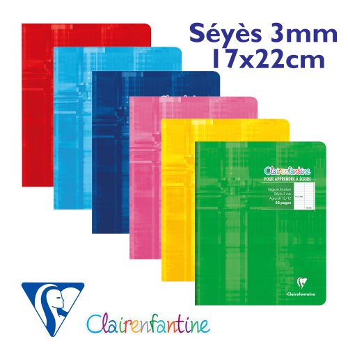 Clairefontaine 'Metric' Première Ecriture Cahier - Petit format, 3mm Séyès Agrandi (12/12) - 32p (Assorted Colours)
