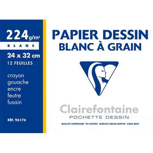 12 feuilles de dessin à grain A4+ (24x32cm) - pochette - 224g/m²