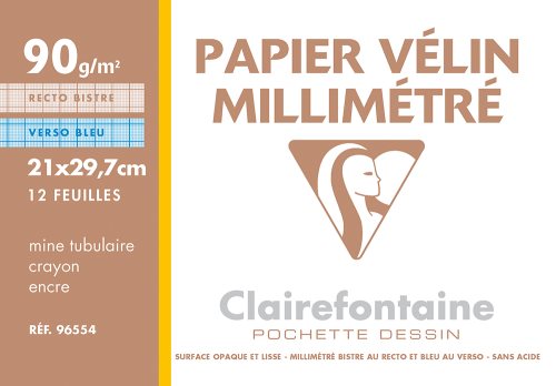 Pochette papier velin millimetre a4 12f 90g bleu/bistre