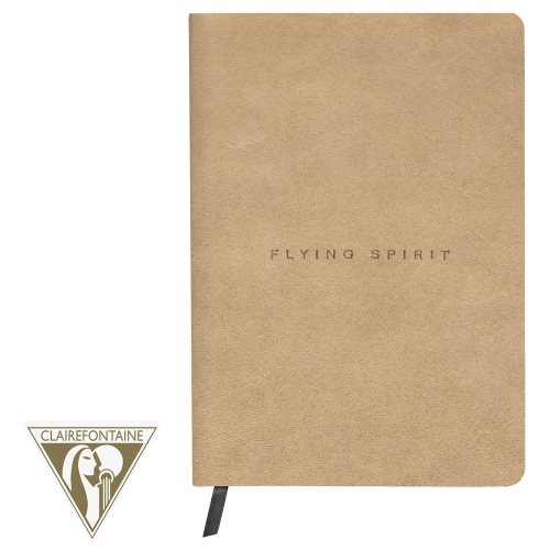 'Flying Spirit' by Clairefontaine ; Geniune Leather Threadbound Journal, with ribbon page marker, and 90gr lined ivory paper - 180p (soft beige)