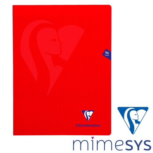 Cahier pique 'Mimesys' polypro A4+ (24x32cm) - grands carreaux (séyès) - 96p (rouge)  