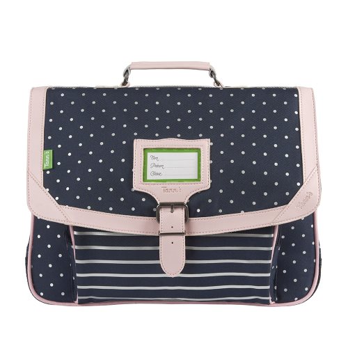 Cartable / Satchel by Tann's - 38cm Medium - 'Capsule' (blue, silver polka dots, rose)