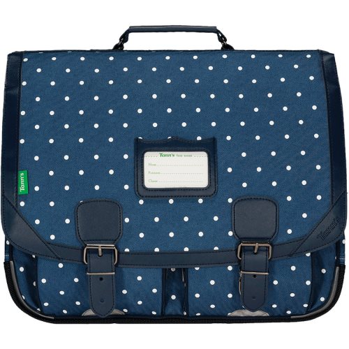 Cartable / Satchel by Tann's - 41cm Large - LES FANTAISISES : 'Angele' (denim blue , blue, whitle polka dots)