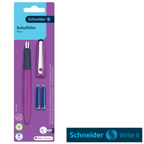 Stylo Plume / Fountain Pen - Schneider WAVY ; Ambidextrous Medium Point, inc. 2 Cartridges (w. blue) - Assorted Colours