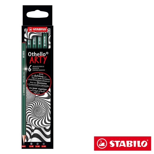 6 Stabilo 'OTHELLO' Sketch Pencils (ARTY) - SOFT GRADES ; 2x 4B 2x 3B 2x 2B