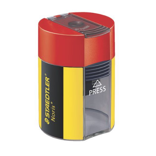 Staedtler 'Noris' Cannister Pencil Sharpener ; 1 hole - (yellow, black, red)