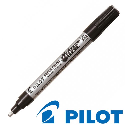 Pilot 'Super Color' Permanent Marker ; Medium (M) Point ~ 4.5mm - silver / agrent