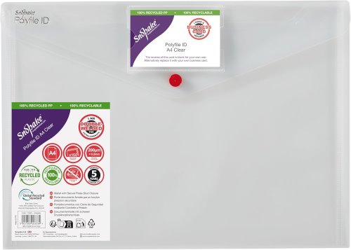 1x Snopake POLYFILE ID Popper Wallet - for A4 Documents - Clear / transparent