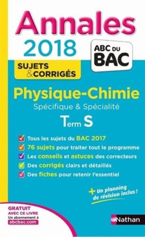 Annales bac physique-chimie terminale s specifique & specifique numero 7 corriges 2018