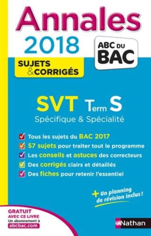 Annales bac svt terminale s specifique & corriges sujets & corriges 2018