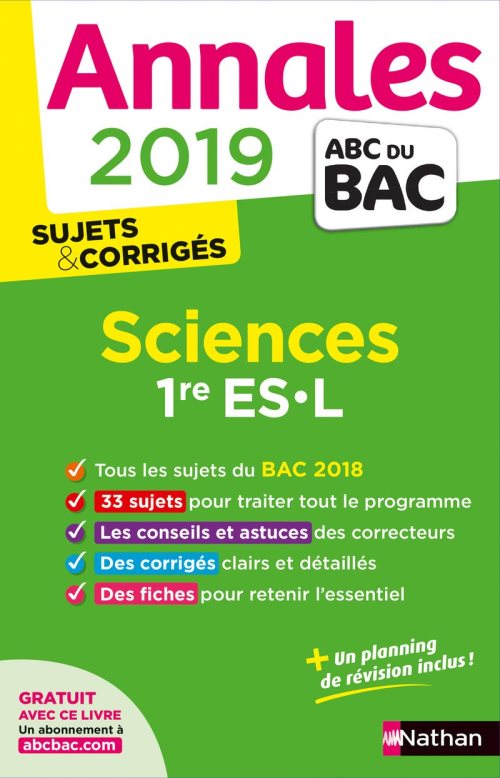 Annales bac 2019 sciences 1ere es-l corrige