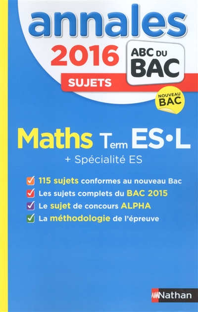 Annales bac 2016 maths term es-l + specialites es sujets
