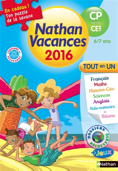 Cahier de vacances 2016 primaire cp vers ce1 6/7 ans