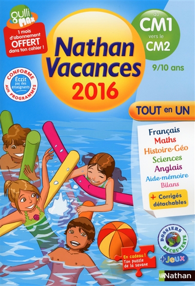 Cahier de vacances 2016 primaire cm1 vers cm2 9/10 ans