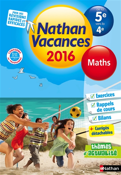 Cahier de vacances 2016 college monomatiere maths 5e/4e