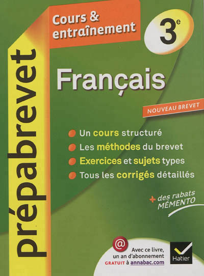 Francais 3e - prepabrevet cours & entrainement