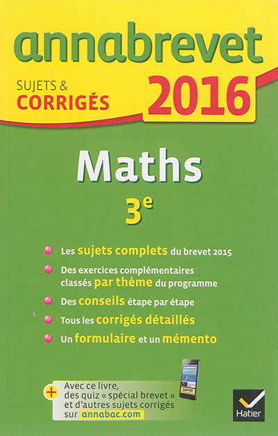 Annales annabrevet 2016 maths 3e