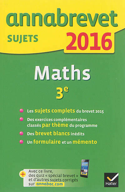 Annales annabrevet 2016 maths 3e
